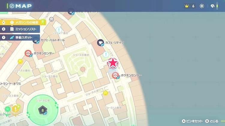 ポケモンZA_カラフルなネジ_フィールド入手_ポケモンセンター：ジョーヌ横のアスレチックス_マップ