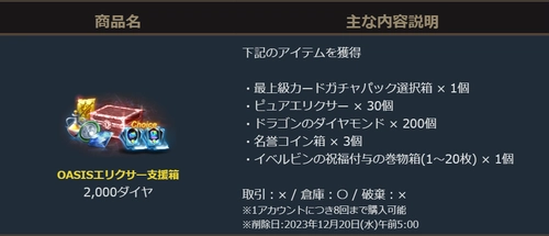 リネージュM、OASISエリクサー支援箱