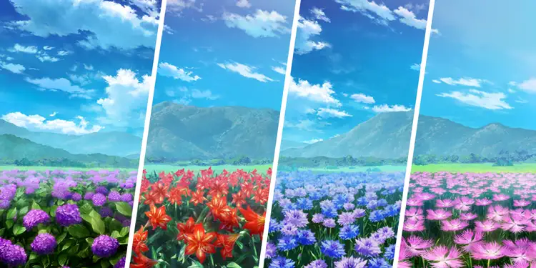 紫陽花・アマリリス・ヤグルマギク・ナデシコ