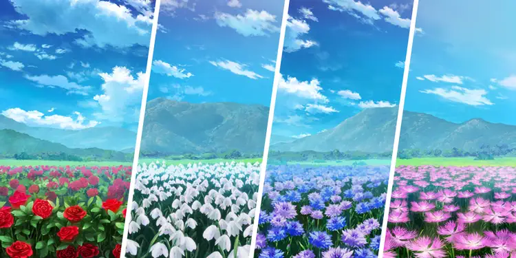 薔薇・スノードロップ・ヤグルマギク・ナデシコ