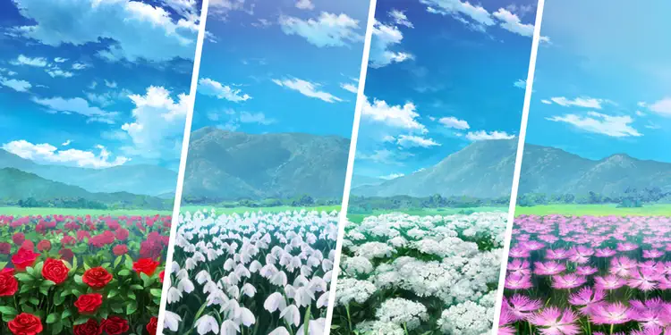 薔薇・スノードロップ・ドクゼリモドキ・ナデシコ