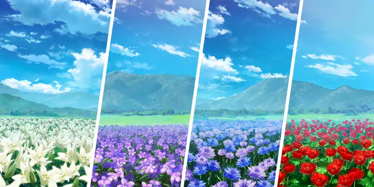 百合・スミレ・ヤグルマギク・雛芥子