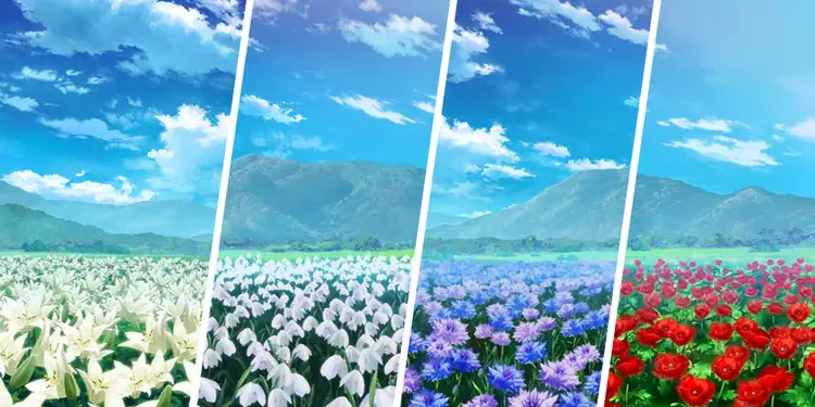 百合・スノードロップ・ヤグルマギク・雛芥子