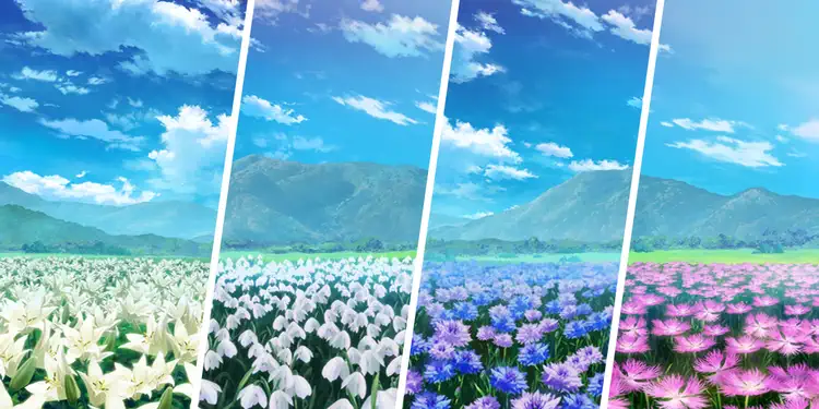 百合・スノードロップ・ヤグルマギク・ナデシコ