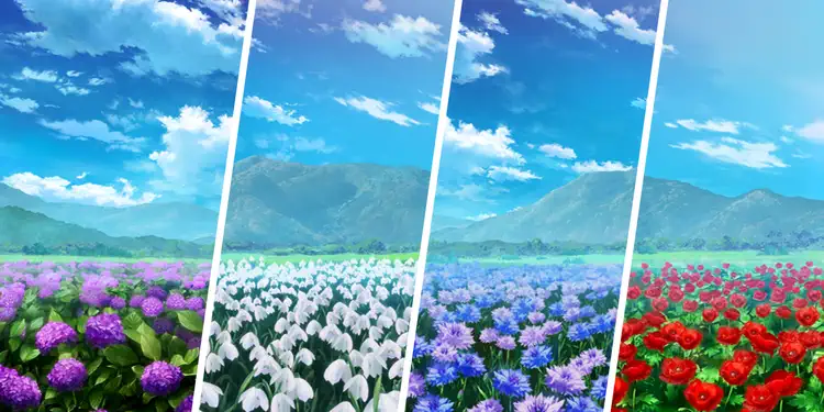 紫陽花・スノードロップ・ヤグルマギク・雛芥子