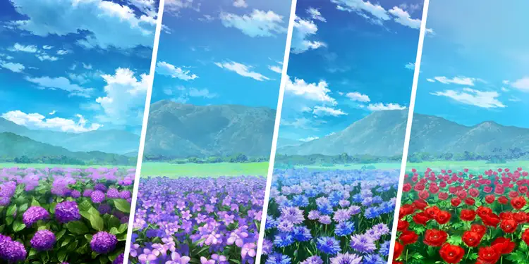 紫陽花・スミレ・ヤグルマギク・雛芥子