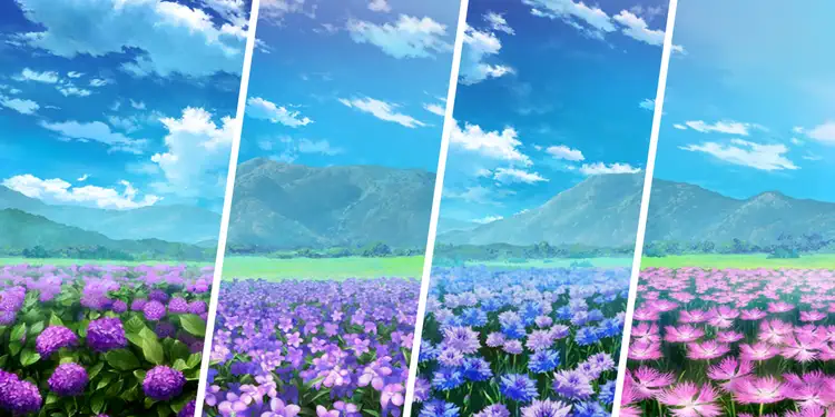 紫陽花・スミレ・ヤグルマギク・ナデシコ