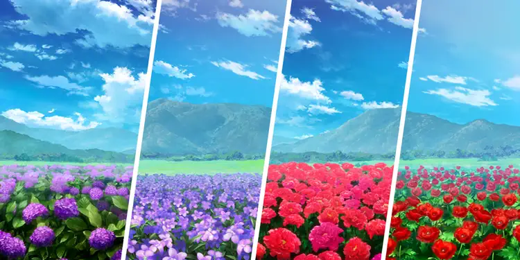 紫陽花・スミレ・牡丹・雛芥子