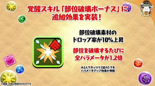 部位破壊ボーナスの追加効果を実装_パズドラ13周年アプデ内容_パズドラ