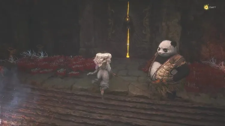 ウツロノハネ_御言葉の扉_僰人の古都 ギミックを動かして先へ進んだところにいるパンダの後ろ