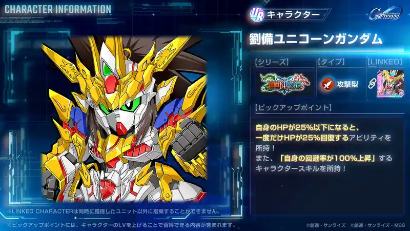 劉備ユニコーンのパイロット情報