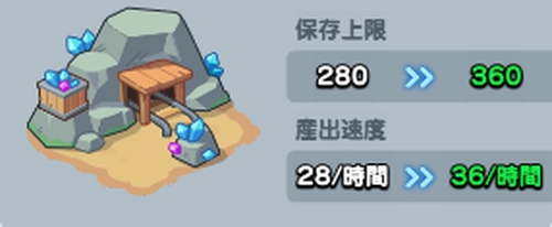 ドンヒロ_Lvを上げると生成速度や保存上限が増加