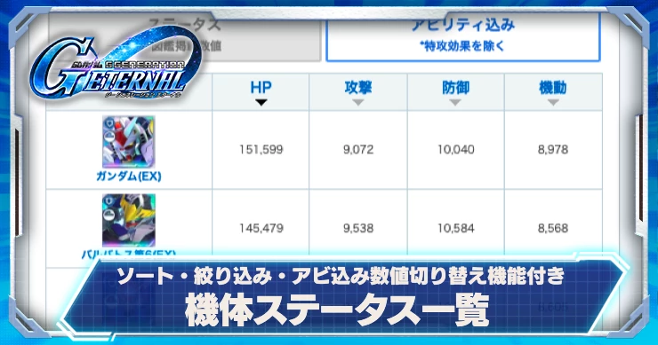 機体ステータス一覧_ジージェネエターナル