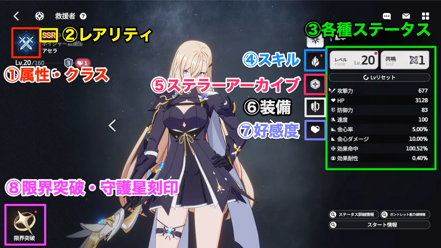 スターセイヴァー_ステータス画面