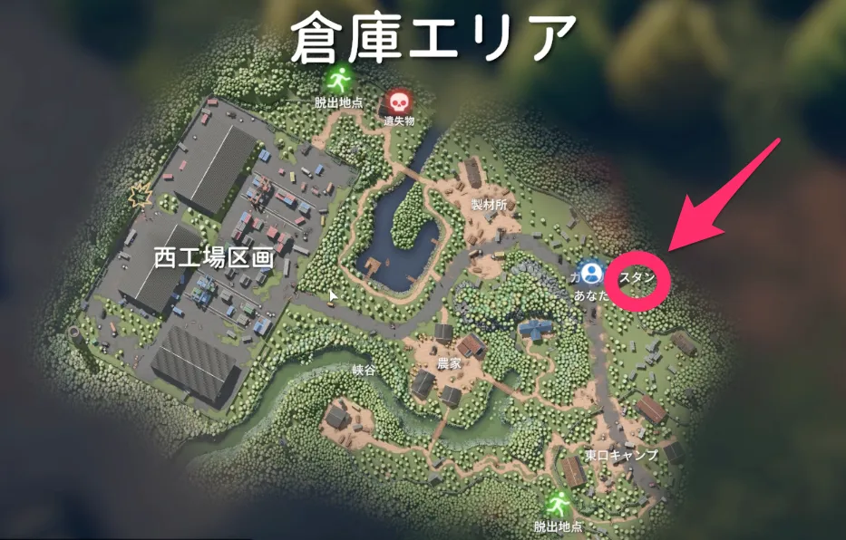 ダッコフ_倉庫エリアのビーコンの場所_マップ