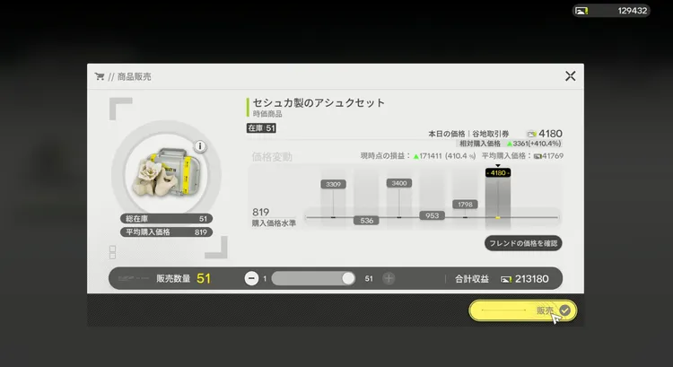 エンドフィールド_①で買った商品を選び、発売する