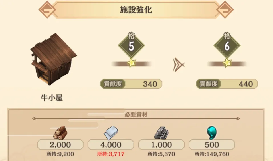 サクナヒヌカ_施設強化画面