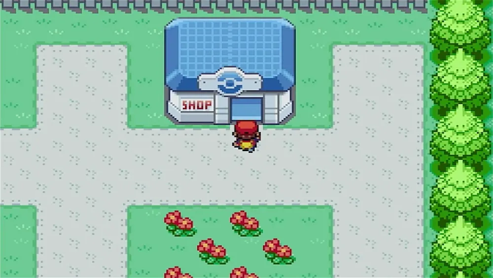 トキワシティのショップ(青い建物)で荷物を受け取る