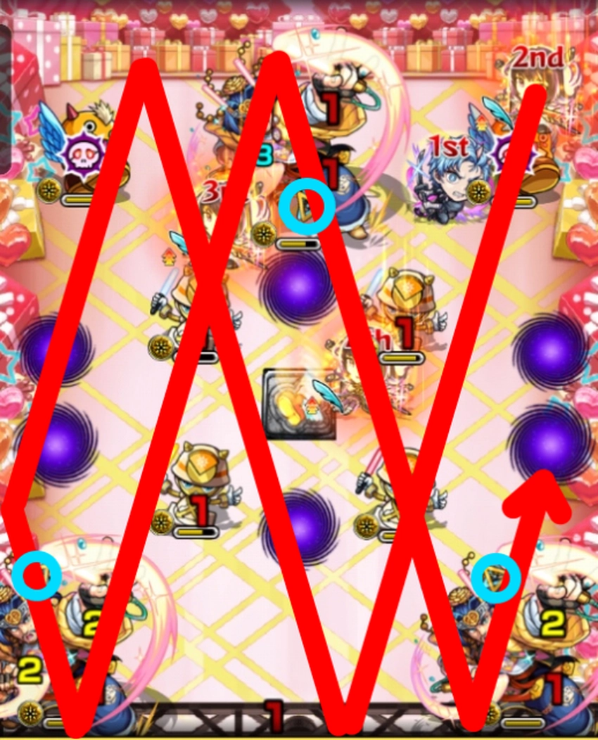 モンスト_B小町3体同時処理ルート例