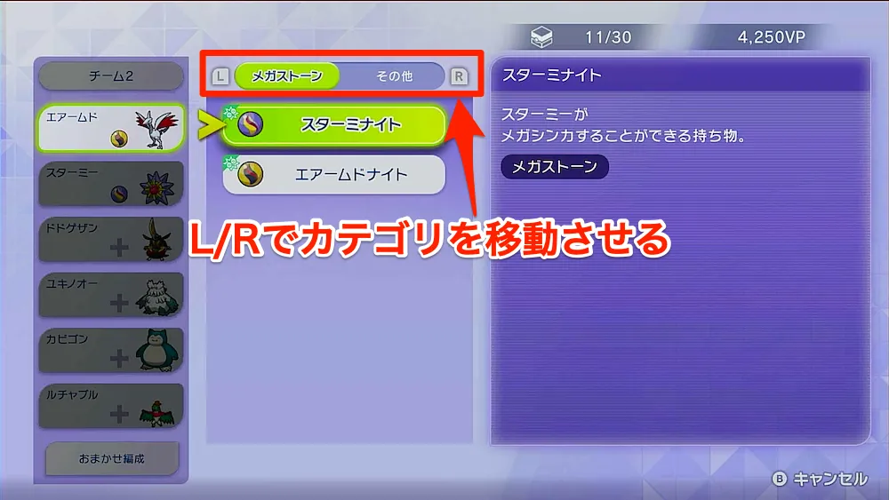 持ち物からL_Rで選択する