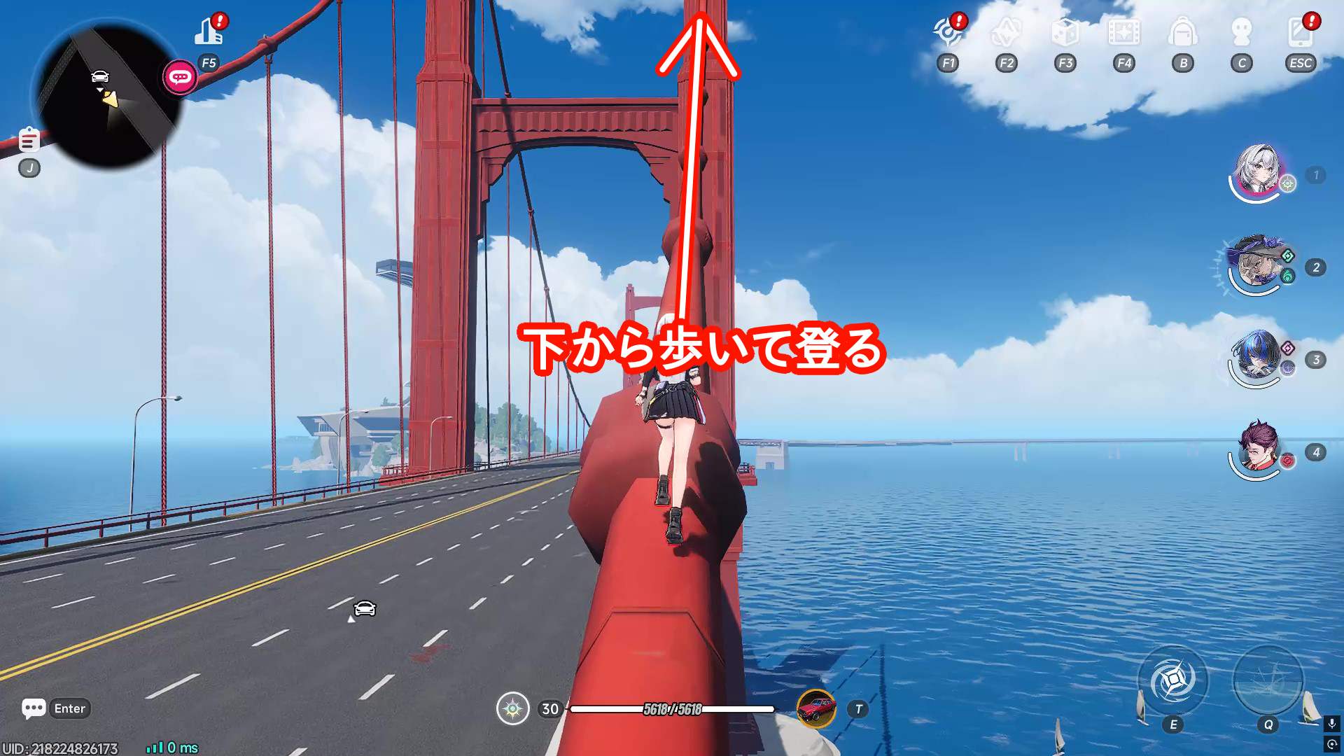 下から歩いて登る