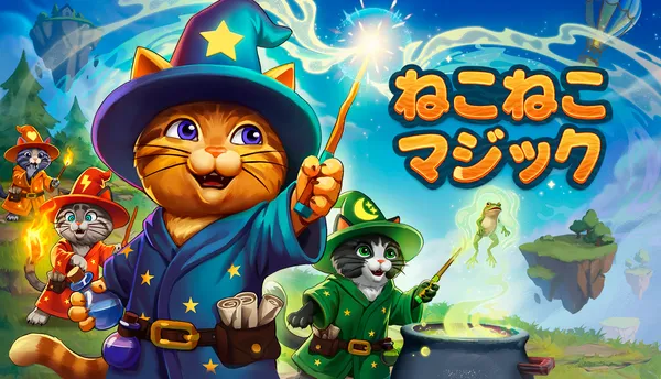 声で魔法を放つ4匹協力アドベンチャー『ねこねこマジック』Steamに配信開始！