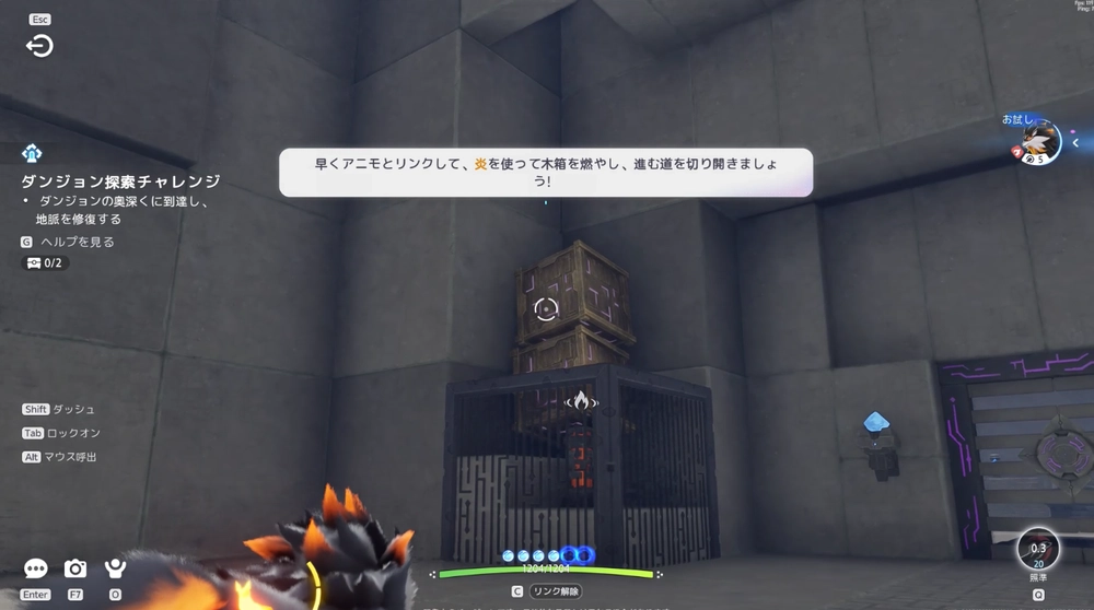 ⑤先に進み積まれた木箱に炎で燃やそう