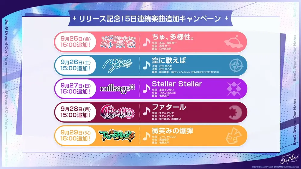 9月25日から毎日楽曲が追加
