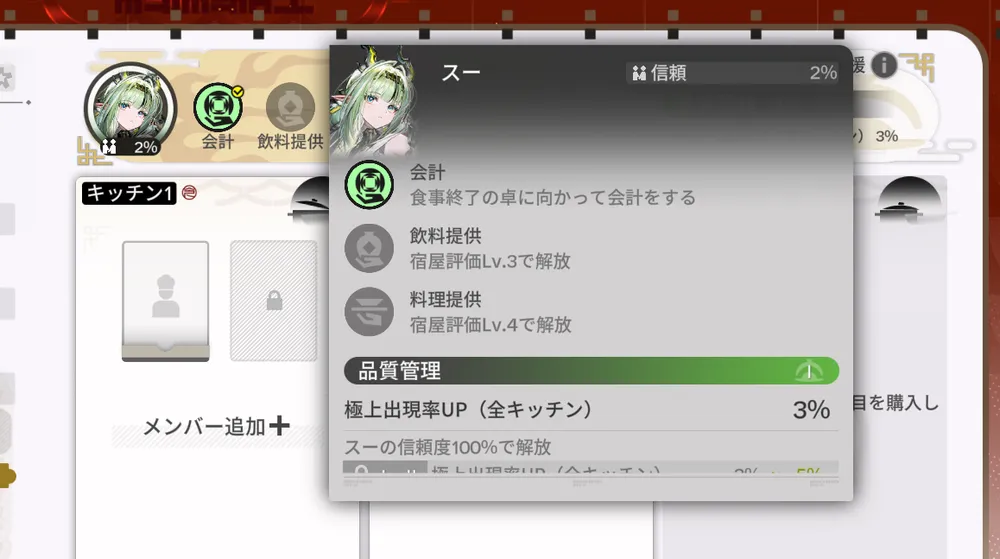 宿屋評価を上げてスーの自動対応を解放しよう